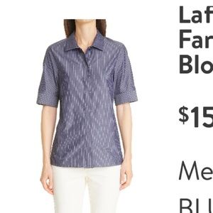 Lafayette 148 peplum gray/blue stripe blouse. Size medium NWOT